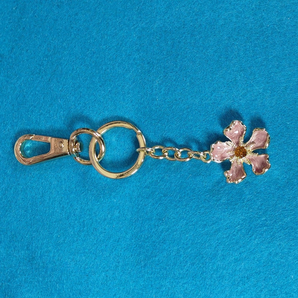 Argento Pink Enameled/Jeweled Flower Shaped Purse Charm Keyring